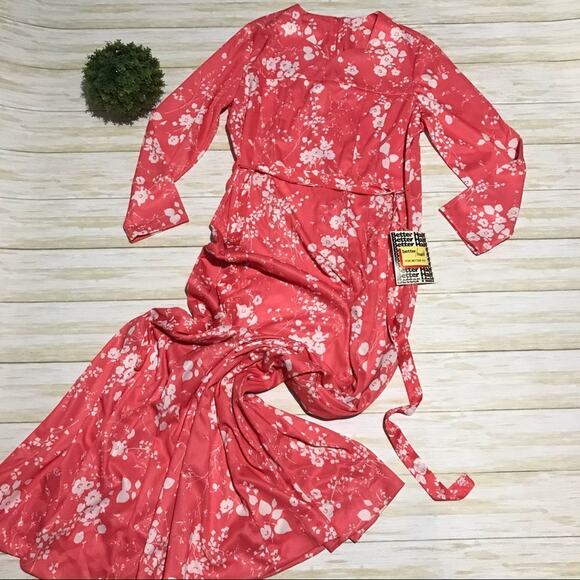 Dresses & Skirts - Vintage 1960s 1970s NWT Coral Floral Sweetheart Neckline Maxi Dress Size Large‎
